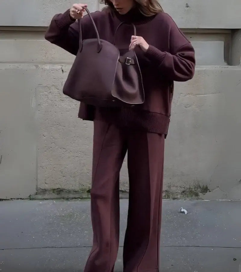 Agnieszka™ | Miękki Dwuczęściowy Zestaw z Golfem i Luźnymi Spodniami