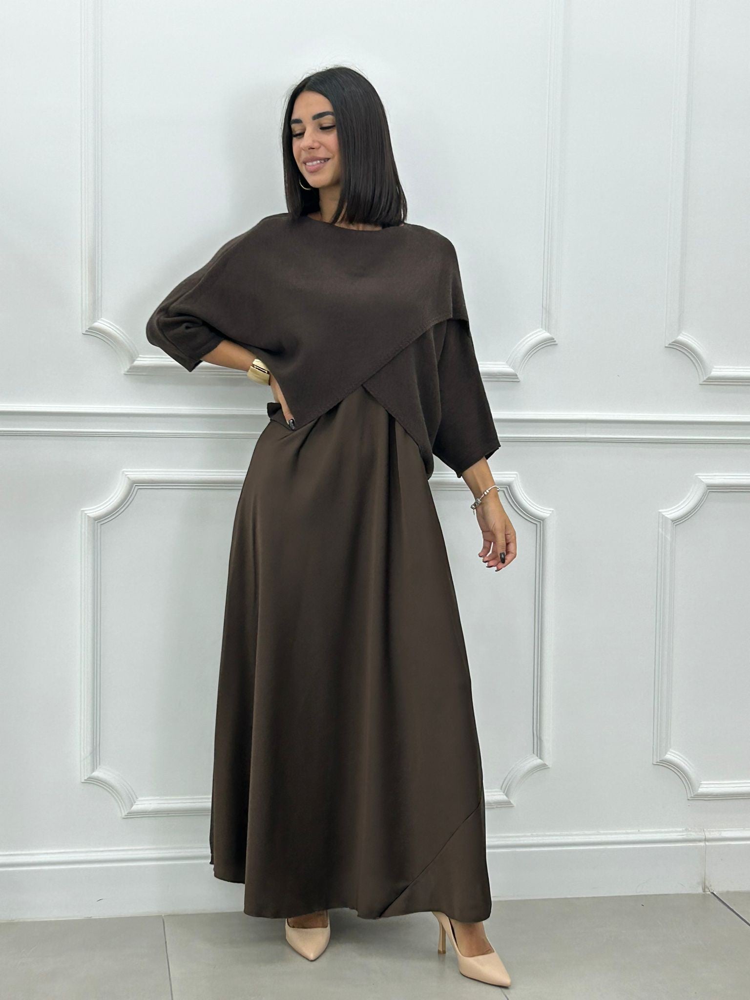 Elżbieta™ | Zestaw 2 w 1 z Długą Sukienką i Asymetrycznym Swetrem